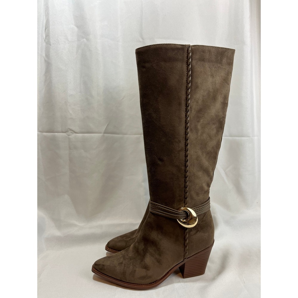 Universal Thread Womens Tall Brown Faux Suede Boots Point Toe Block Heel 8.5 NEW